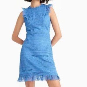 J.Crew mixed lace cap sleeve ruffle dress Blue size 0